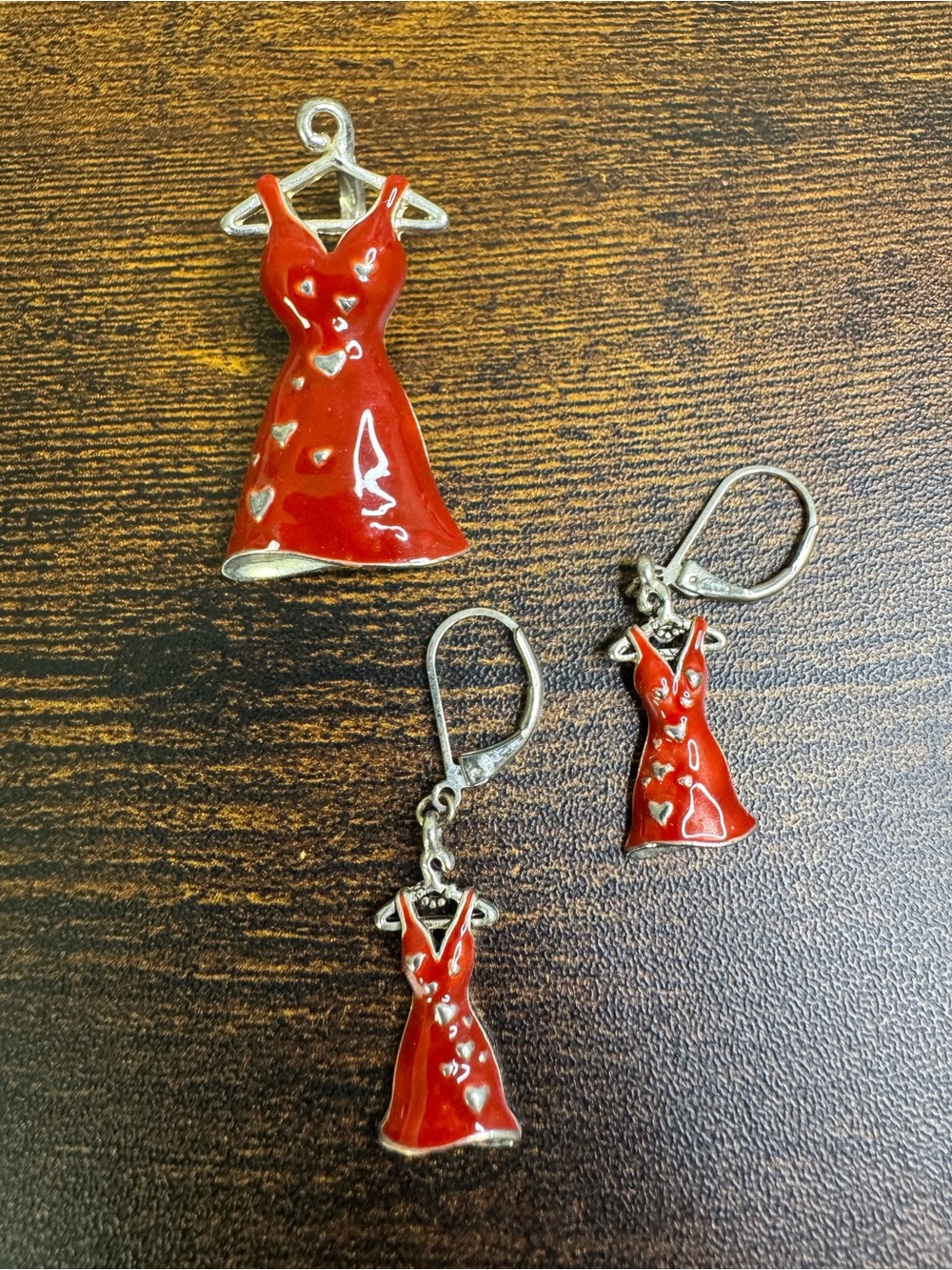 Red Dress Charm Earring and Pendant Set - Women Jewelry